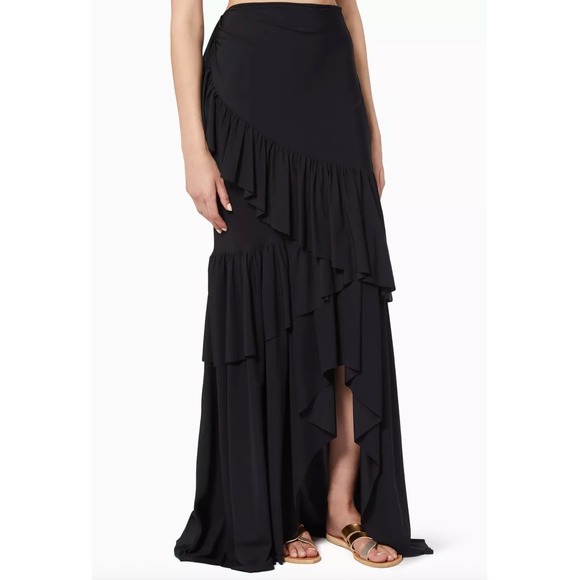 Chiara Boni La Petite Robe Leonarda Tiered Coverup Maxi Skirt Size‎ 8 Black NEW - Picture 1 of 10